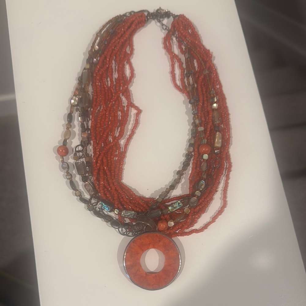 Silpada Multi-Strand Red and Brown Beaded Necklace